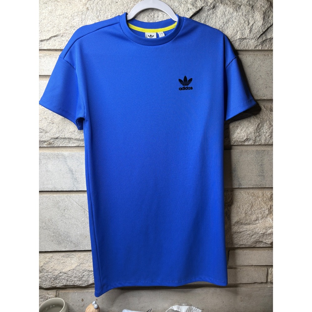 Adidas Originals‎ Womens Ribbed Knit T-Dress Royal Blue Trefoil Logo XS 0466